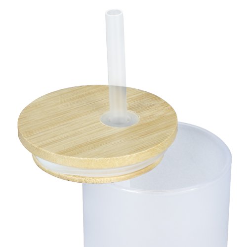 Botella Vidrio Borosilicato Sublimación, tapa Bamboo 500cc