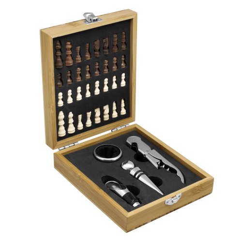 Set de vino con juego de ajedrez 