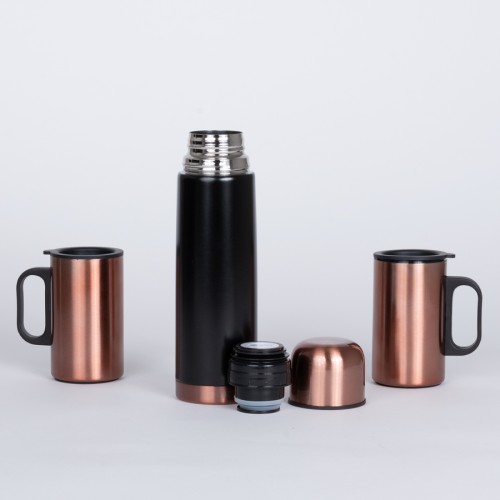 Set termo 1/2 L + 2 tazones encobrizados 