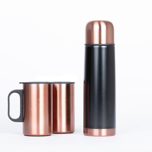 Set termo 1/2 L + 2 tazones encobrizados 