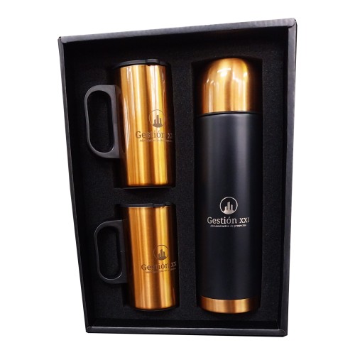 Set Botella Acero Inoxidable Térmica + mugs M74 ENCOBRIZADO
