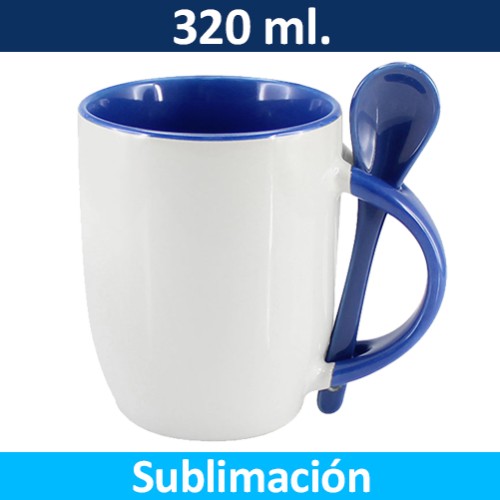 Mug Tazón Cerámica Sublimación con Caja Bicolor + Cuchara 99444