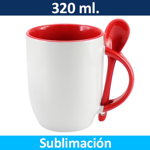 Mug Tazón Cerámica Sublimación con Caja Bicolor + Cuchara 99444