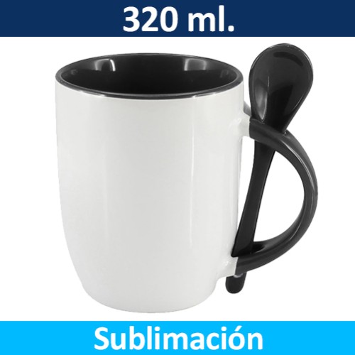 Mug Tazón Cerámica Sublimación con Caja Bicolor + Cuchara 99444