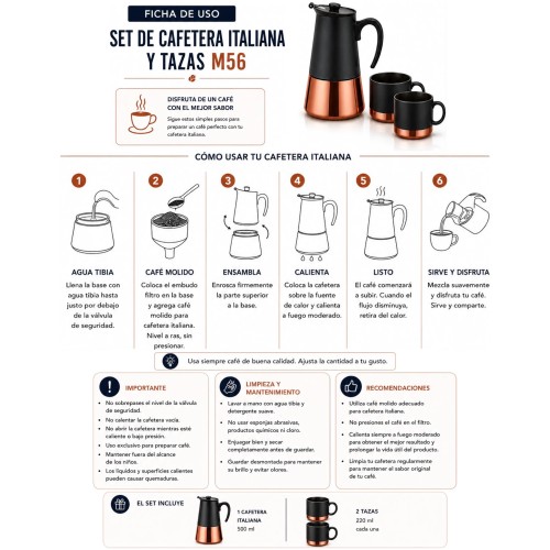 Set de Cafetera Italiana y Tazas M56